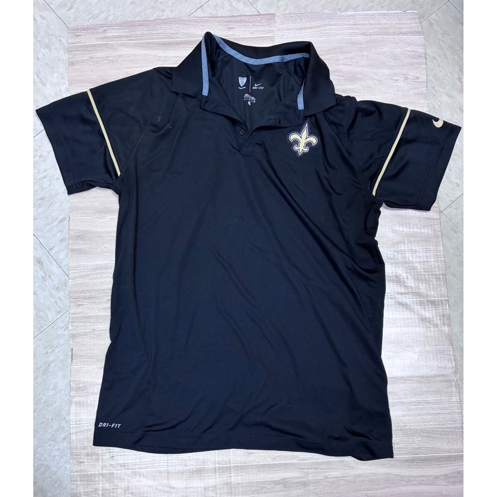 Nike Dri Fit NFL New Orleans Saints Black Polo Shirt Men's Large